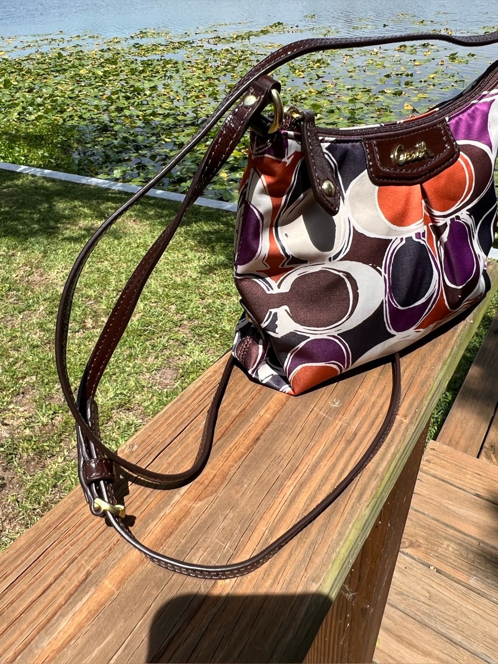 Coach Swingpack Ashley Scarf Signature Brown Leather Crossbody Shoulder Bag NEW - Picture 9 of 12